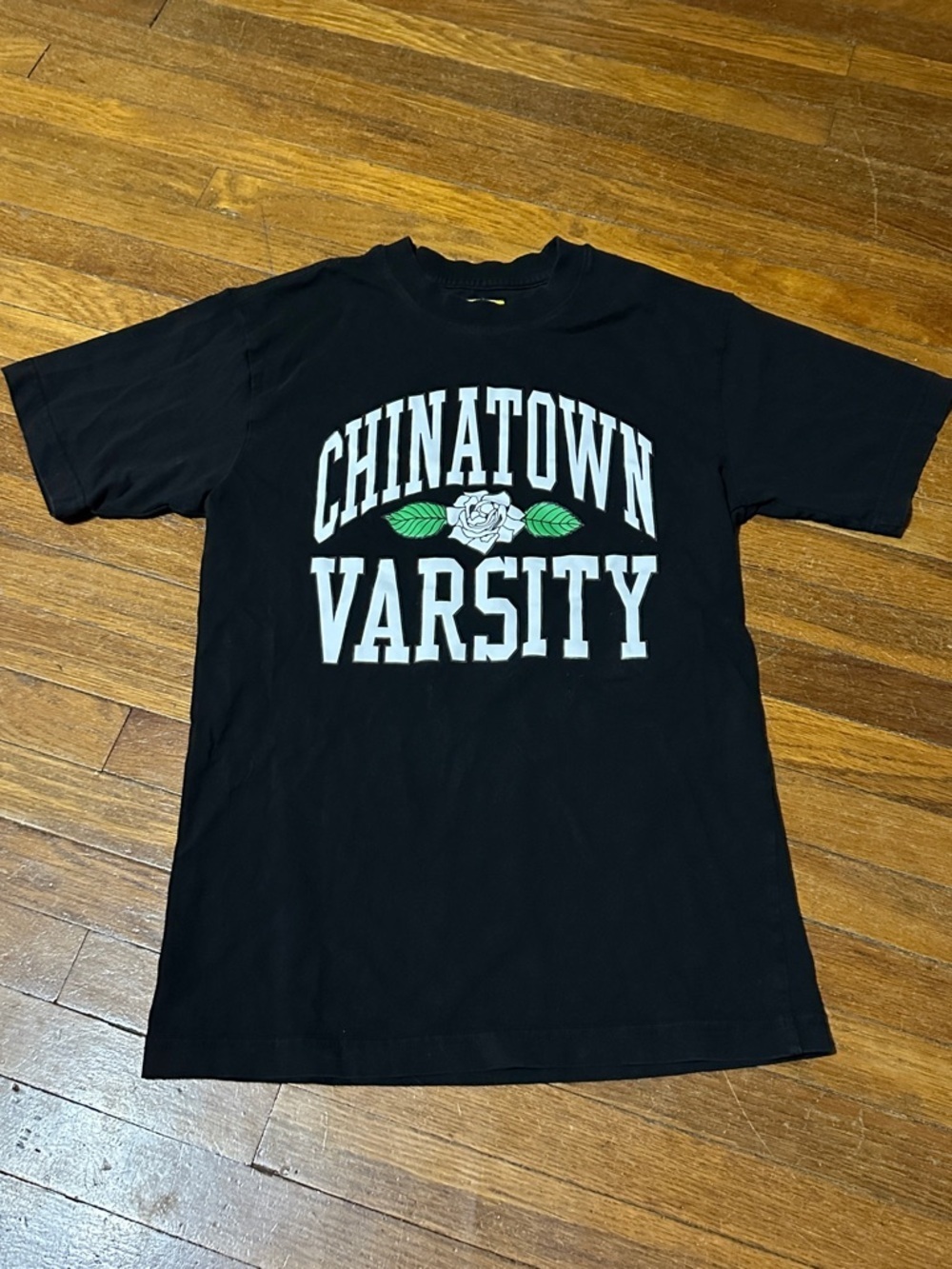 Chinatown Varsity Black Graphic Tee, Small
